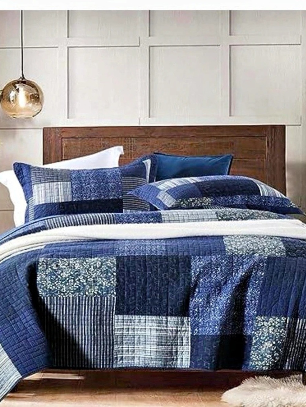 Home Fashions Blue Plaid Stripe Tartan Patchwork Cotton California King Quilt se